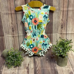 Mint Peony Pom Pom Romper